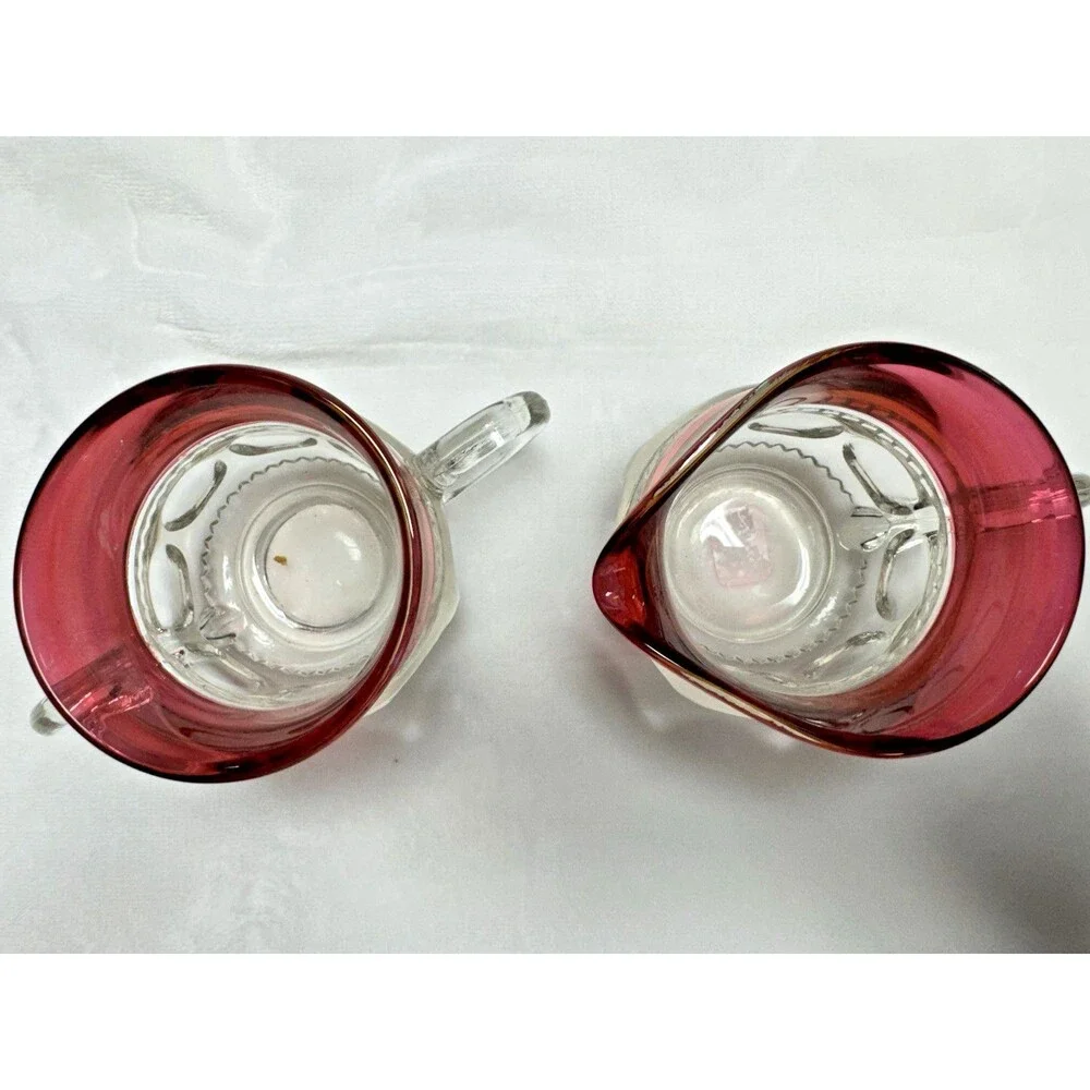 Vintage Colony Kings Crown Ruby Red Thumbprint Glassware Cream and Sugar Holder